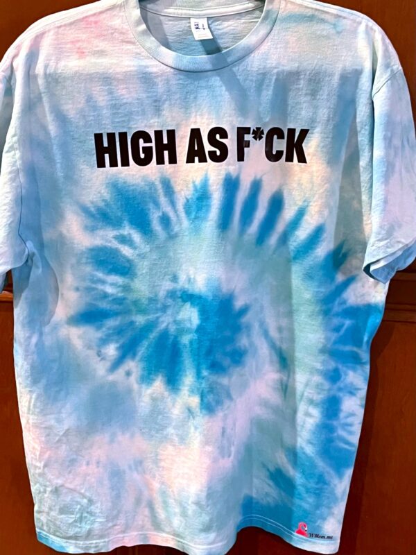 Hand Dyed in Blues & greens, HIGH AS F*CK Tee. Men's size L